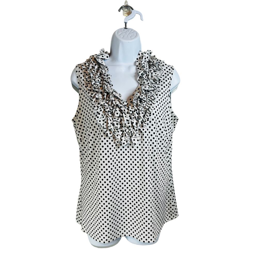 Essentials By Milano Sleeveless‎ V Neck Ruffle Stretch Workwear Blouse Size L